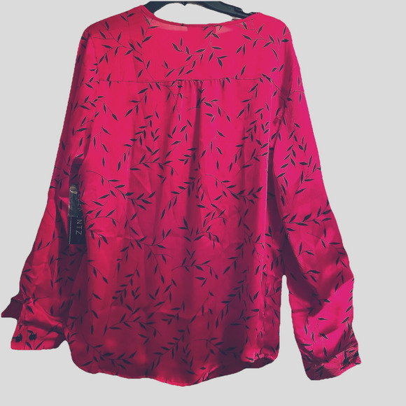 Elementz Red Black Leaf Print Button Down Tunic Shirt Size Large Classic NWT - Picture 3 of 7